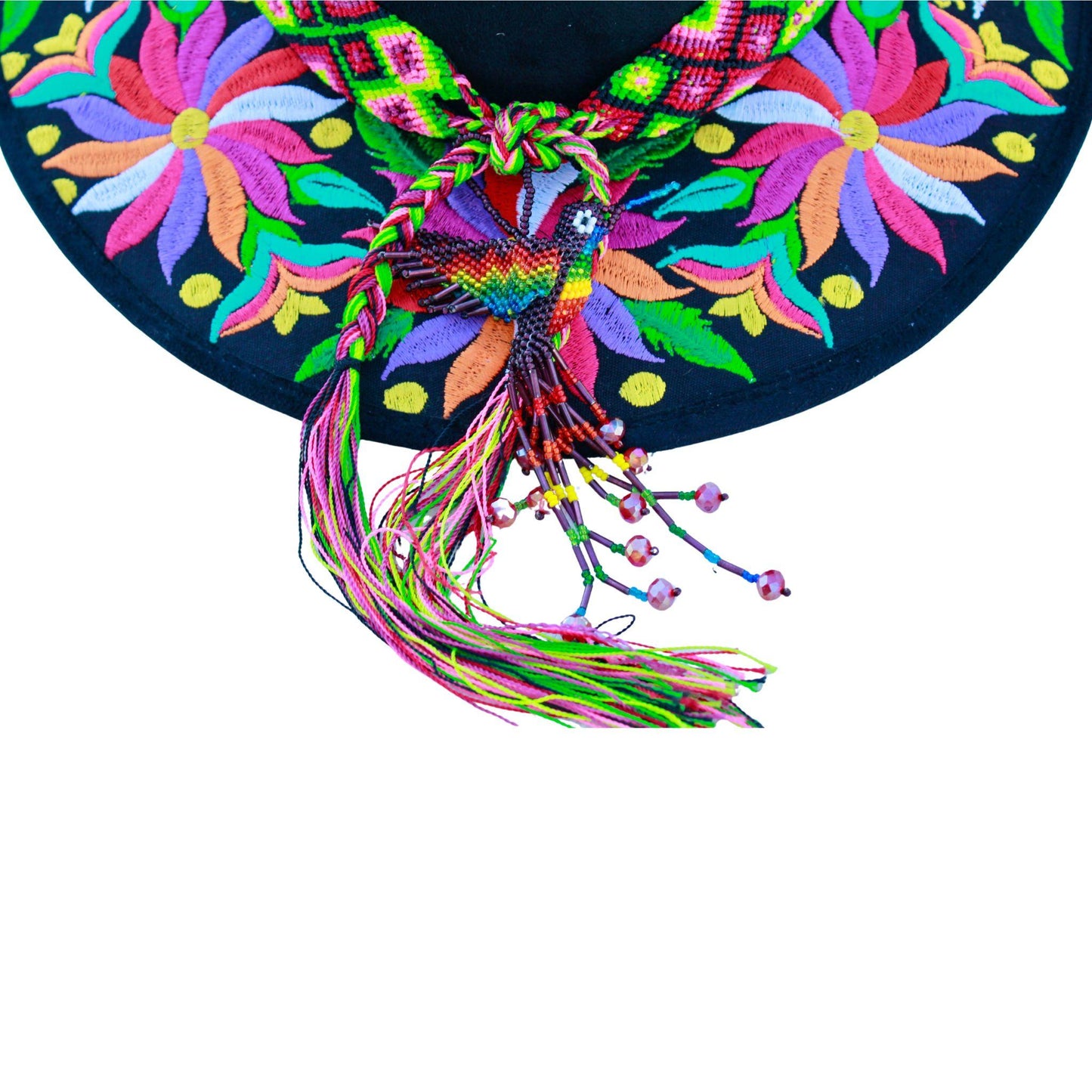Black floral hat with magenta bag
