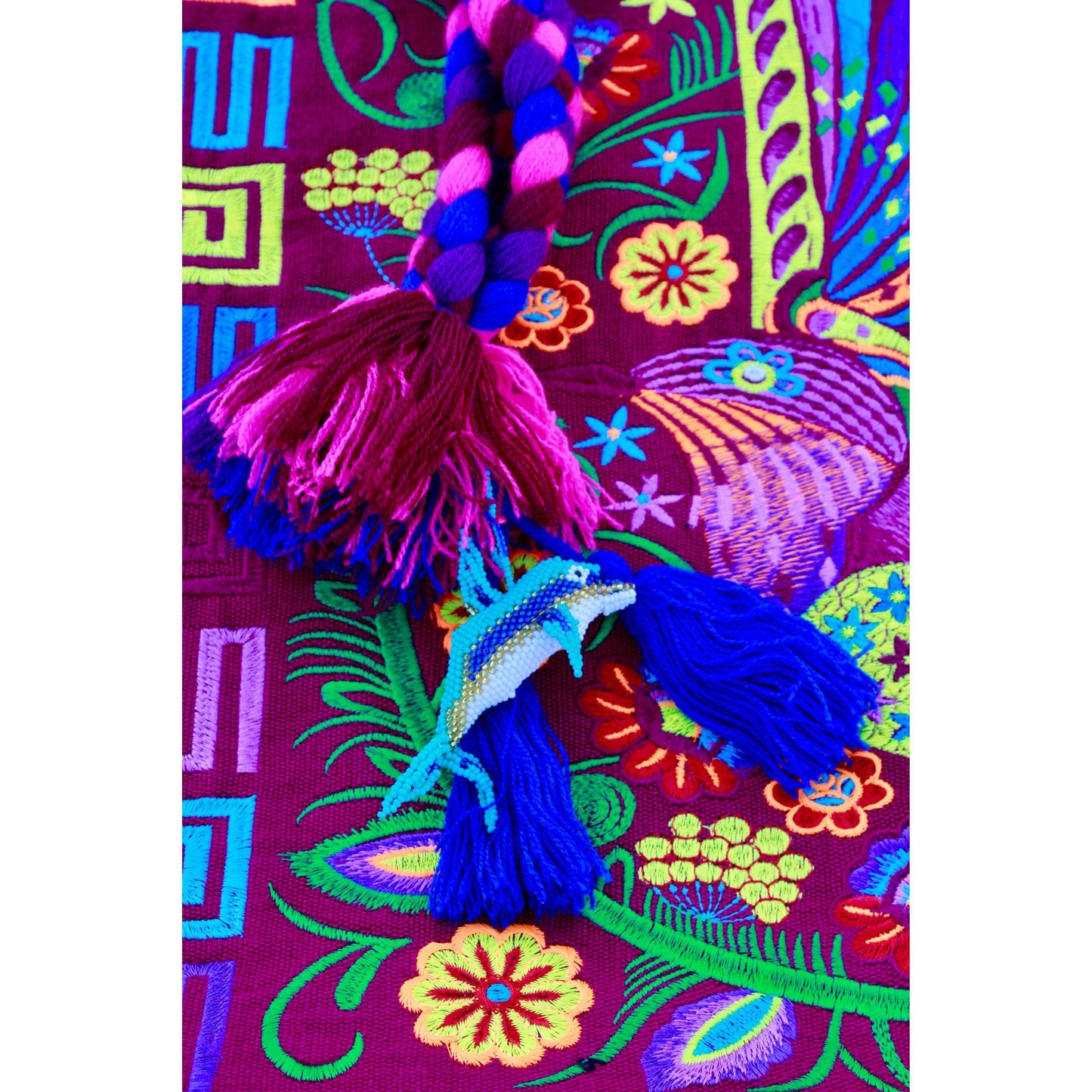 Black floral hat with magenta bag