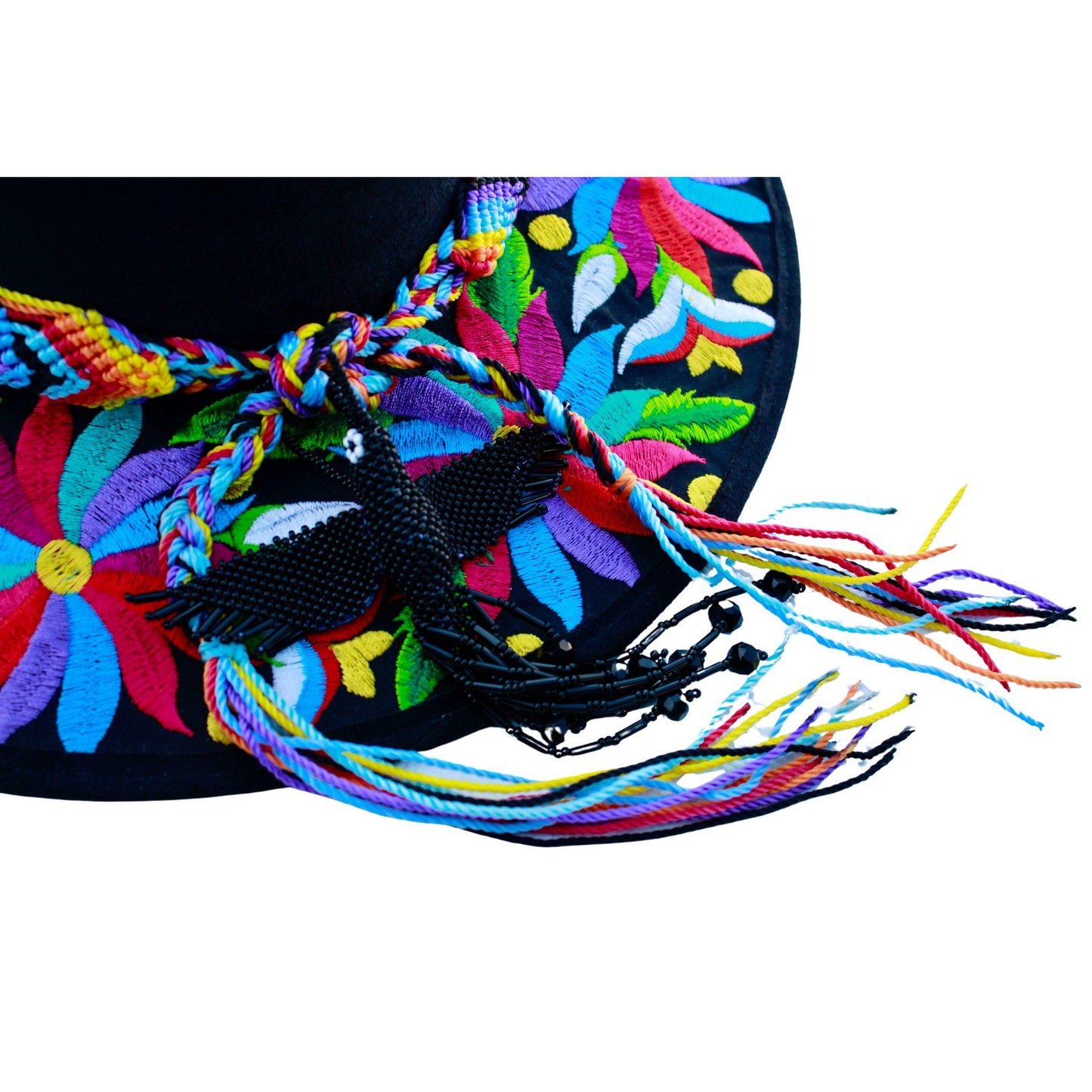 Black floral hat with black bag