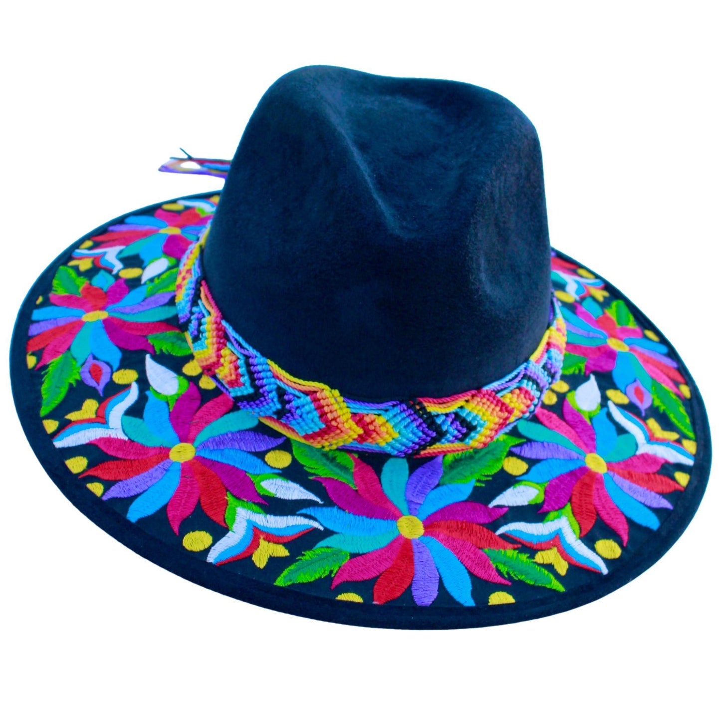Black floral hat with black bag