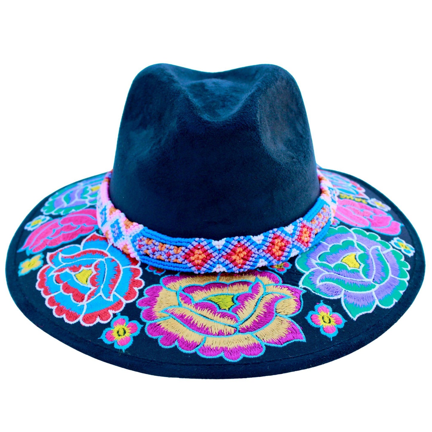 Black floral hat with black bag