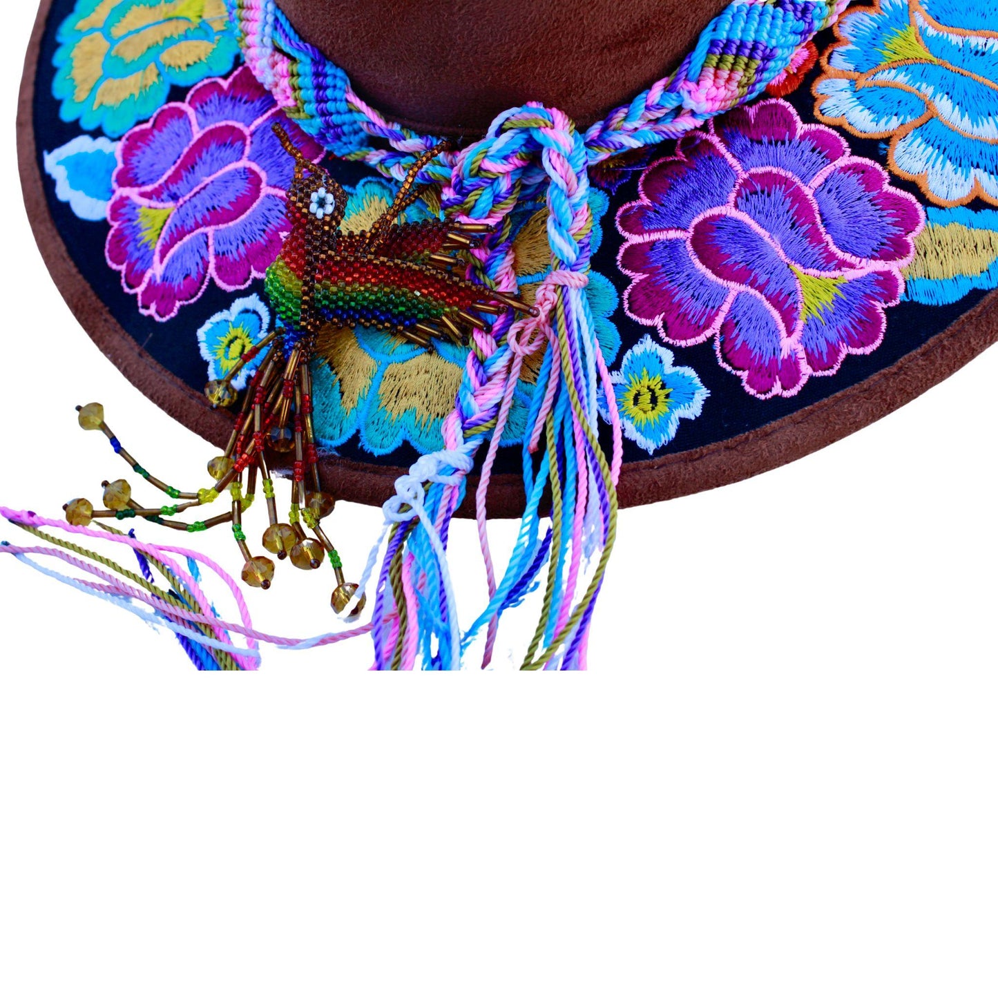 Brown floral hat with pink bag